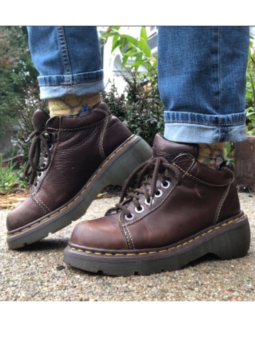 Vintage Y2K Dr. Martens 8550 Brown Leather Chunky Boots Made in England Size 6